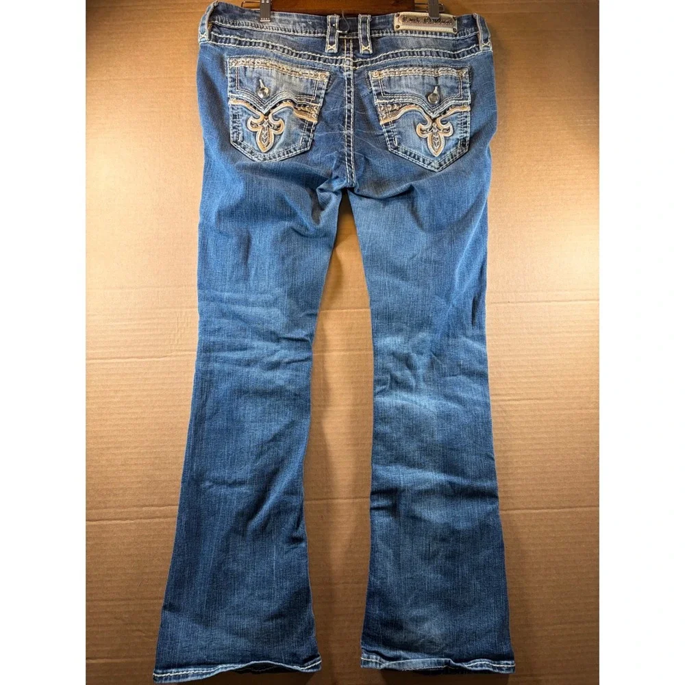 Rock Revival Yui Boot Jeans Womens Size 33 Blue Flap Pocket Stretch Denim